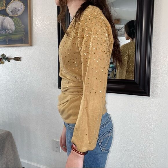 Newport News Womens V-Neck Long Sleeve Sequins Wrap Top Blouse Brown Size XL - Picture 5 of 15